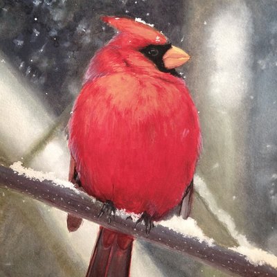 cardinal gouache painting